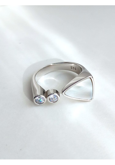 Gümüş Beyaz Sedef Zirkon Taşlı Kare Tasarım Ayarlı Kadın Yüzük