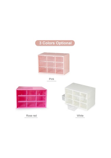 Dofolink Plastik 9 Bölmeli Çekmeceli Organizatör Kutusu - Toz Koruma, Parça Saklama, Pembe Renk Pembe