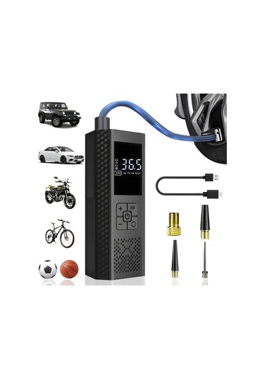 Primepickings Siyah 150psı Dijital Basınç Göstergeli Otomatik Kapanmalı Portatif Araba Lastik Şişirme Pompası Suv Bisiklet Moto Top Led Işık