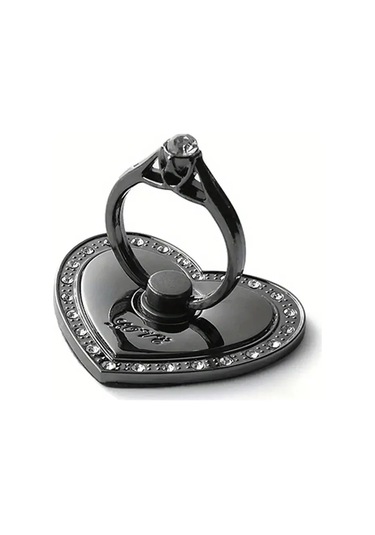 Goldenqian 1 Adet Elmas Şeftali Kalp Metal Parmak Yüzük Telefon Tutucu Cep Telefonu Evrensel Destek Aksesuarları Samsung İphone Black Black
