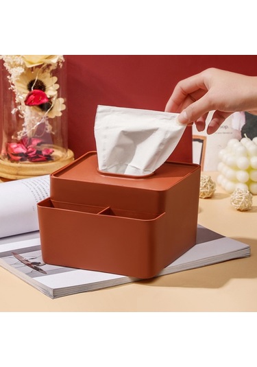 Sones Basit Plastik Çok Amaçlı Mendil Kutusu Ev Ofis Masası Depolama Çekmecesi Tepsisi Sarı