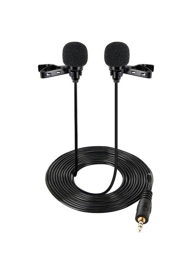 Rogfer Kablolu Yaka Mikrofonu Kondenser Çift Kafa Mikrofonu İki Kişi Canlı Cep Telefonu K Şarkı Mikrofonu, Özellikler: 515pu Çanta Siyah