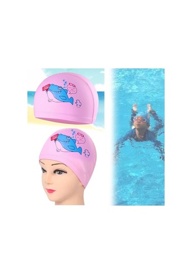 Dm Çocuk Su Geçirmez Saç Bakım Pu Kaplamalı Karikatür Desenli Yüzme Bonesi Pembe Ayı Pembe