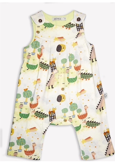 Ozmoz Ozmoz Dino Baskılı Organik Pile Detaylı Kız Bebek Tulum Çok Renkli