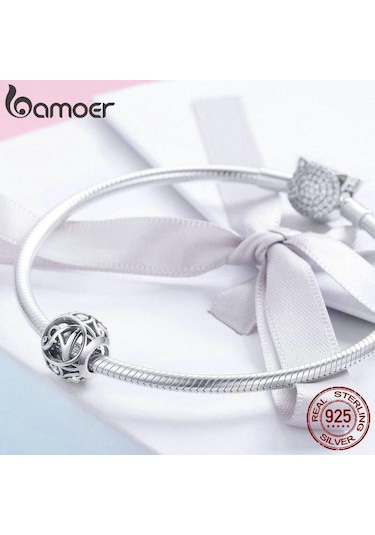 Bamoer Otantik 925 Ayar Gümüş Vintage Charm A'dan T'ye 26 Harf, Temizle Cz Alfabe Boncuk Fit Bilezikler A