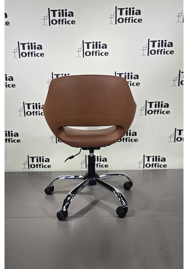 Monaco Çalışma Kesim Koltuğu Yonca Tekerlekli Krom Ayak Kahverengi