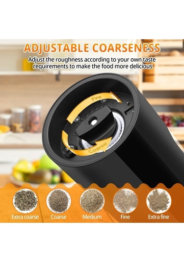 Motion003 2 Adet Üstten Doldurmalı Otomatik Elektrikli Biber Değirmeni Seti Ayarlanabilir Öğütme Kalınlığı Büyük Kapasite Ev Mutfak İçin Led Işık Ahşap