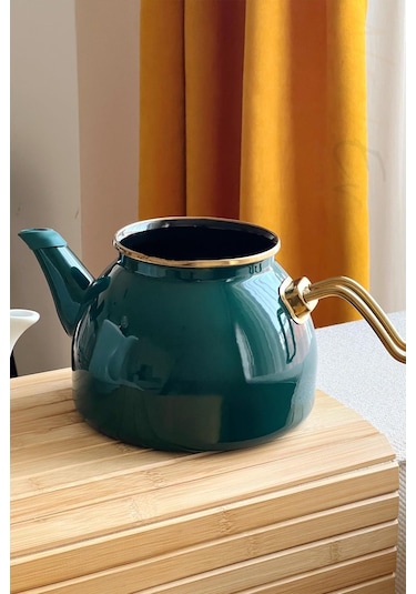 Nishev Dufy Serisi Porselen Demlikli Emaye Çaydanlık Takımı - Yeşil