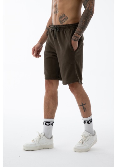 Erkek Kahverengi Yüksek Kalite Relax-fit Rahat Kesim %100 Pamuk Bağcıklı Siyah Düz Basic Şort Kahverengi