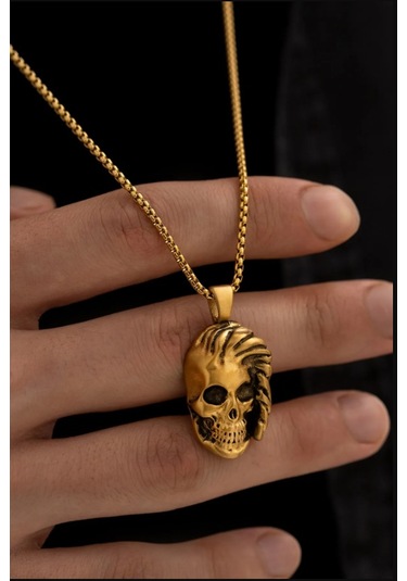 Osmanlı Gümüş Saçlı Kurukafa Model 316 L Paslanmaz Erkek Çelik Kolye