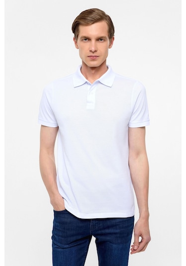 SÜVARİ Beyaz Slim Düz Polo Yaka Tişört