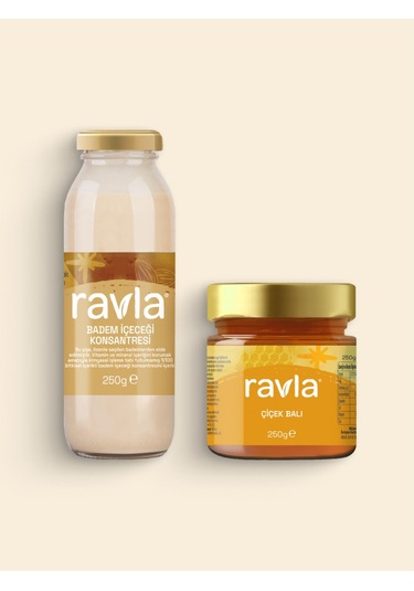 2'li Ürün - Ravla Badem İçeceği Konsantresi - 250g / Ravla Çiçek Balı 250g