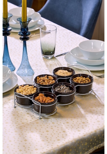 Edora Home Gümüş Altı Bölmeli Çerezlik İkram Seti Metal Paslanmaz