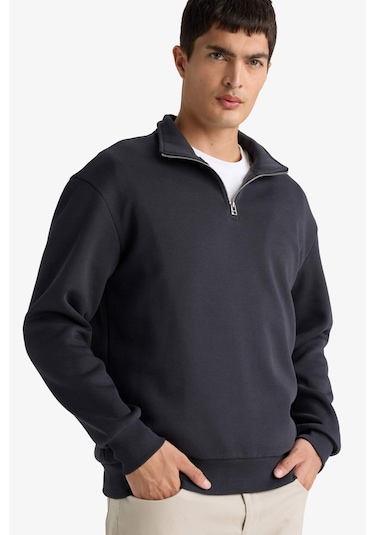 Defacto Regular Fit Dik Yaka Yarım Fermuarlı Basic Düz Sweatshirt X7405az25auar214 Antrasit Defacto Regular Fit Dik Yaka Yarım Fermuarlı Basic Düz Sweatshirt X7405az25auar214 Antrasit