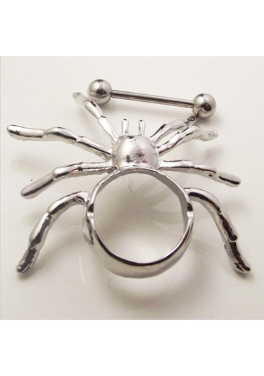 Suntek 1 Çift Punk Örümcek Hayvan Paslanmaz Çelik Nipel Bar Gümüş