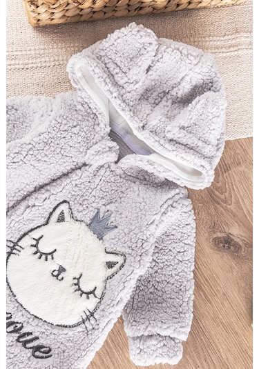 Babymod Kedi Figürlü Peluş Welsoft Kız/erkek Bebek Tulum Gri
