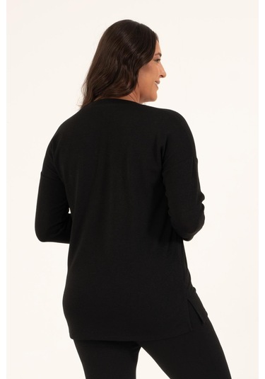 Basic V Yaka Triko Kazak-siyah Siyah