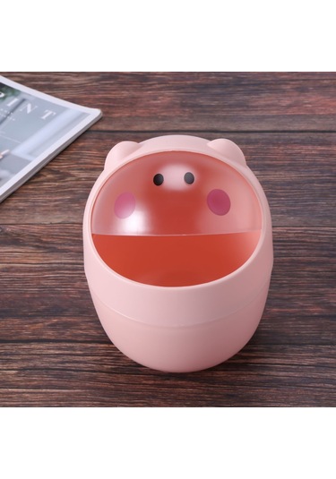 Pazly--mini Çöp Kutusu Masaüstü Çöp Sepeti Temizleme Varil Küçük Masa Düzenleyici Depolama Çöp Kovaları Hayvan Çöp Tenekesi Kağıt Havlu Kabı Pembe