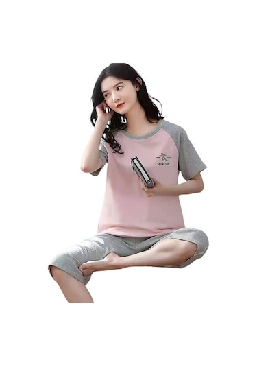 Gri Salon Pijama O-boyun Uyku Nefes Kızlar Yaz Karikatür Baskı T-shirt Mahsul Pantolon Seti Günlük Giyim Gri Gri Salon Pijama O-boyun Uyku Nefes Kızlar Yaz Karikatür Baskı T-shirt Mahsul Pantolon Seti Günlük Giyim Gri