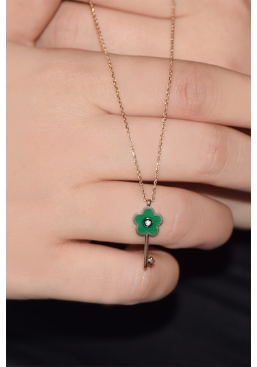 Papatya Anahtar Elmas  Kolye