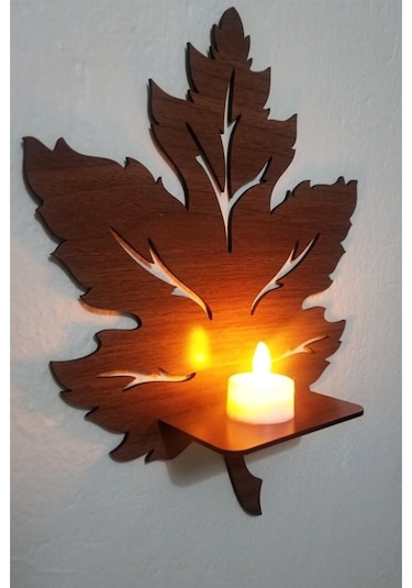 Alshop Ahşap Yaprak Duvar Süsü Dekoru Rafı Mumluk Aplik Tablo 3'lü