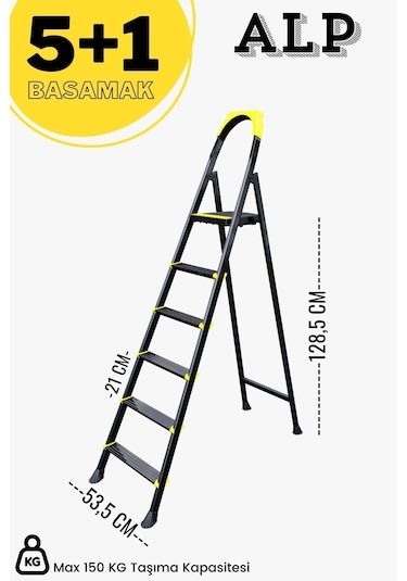 Karen Alp Siyah 5+1 Metal Basamaklı Katlanabilir Merdiven