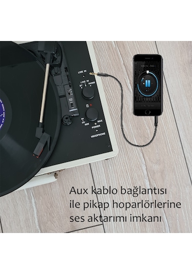 Record Master ST14012 Retro Şarjlı Bluetooth Pikap Kum Beyazı