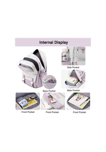 Sones Kontrast Renkli Günlük Sırt Çantası Üniversite Okul Çantası 15.6 İnç Dizüstü Bilgisayar Çantası Mor Beyaz Diğer