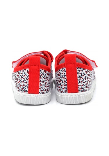 Çiçek Desenli Çift Cırtlı Keten Spor Çocuk Ayakkabısı-kırmızı-f-498 Kırmızı