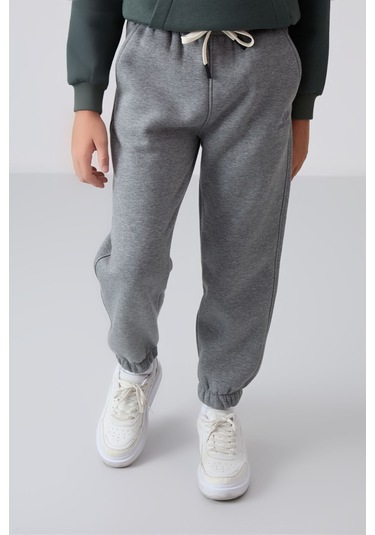 Tommy Life Gri Melanj Pamuklu Kalın İçi Tüylü Yumuşak Dokulu Standart Fit Baskılı Erkek Çocuk Eşofman Alt - 11 Gri Melanj