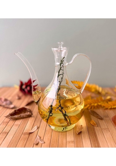 Morponi Bambu Standlı Borosilikat Cam Glorry Yağlık 2'li Set 700 Ml+700 Ml Şeffaf