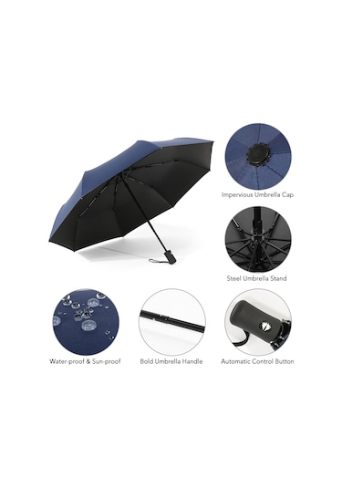 Moveevo Otomatik Açılıp Kapanır Siyah Jelik Güneş Ve Yağmur Şemsiyesi - 8 Kemikli Üç Katlı İş Stili Güneş Engeli Mor