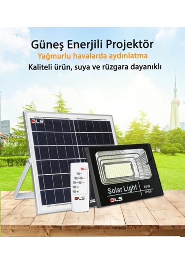 DLS 60W Güneş Enerjili Bahçe Aydınlatma Solar Sokak LED Projektör