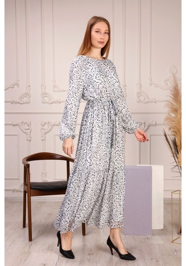 Aymeravm - Desenli Kuşaklı Büyük Beden Kadın Elbise - Çuha0702Ga