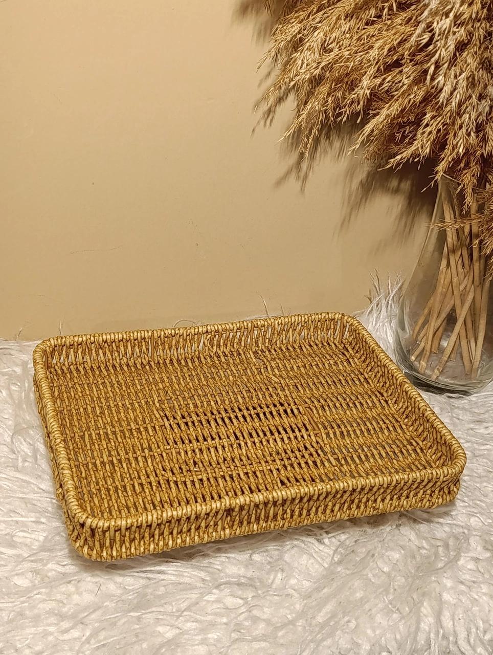 Hasır Rattan Ayaklı Sunumluk Dikdörtgen Diğer