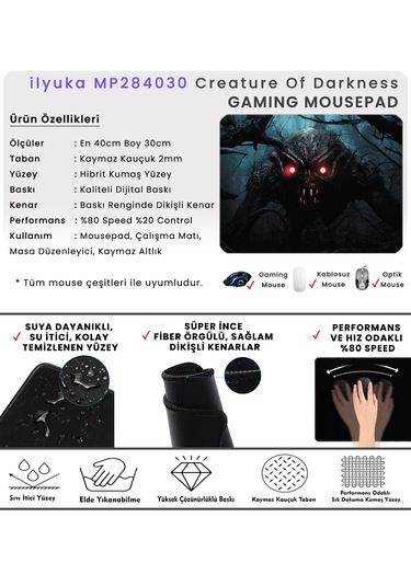 İlyuka 40x30cm Gaming Oyuncu Mousepad Creatureofdarkness Mp284030