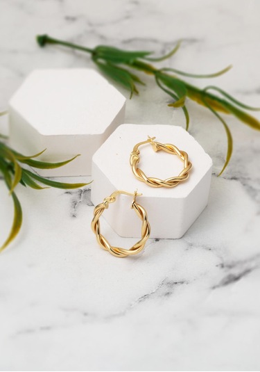 Bilezikci Burgulu Halka Altın Küpe 14 Ayar Sarı Altın