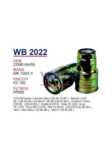 Wb 2022 Toyota Corolla Uyumlu D4D Ince Tip 23390-64450