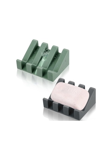 Youmex 2'li Silikon Sabun Tutucu, Otomatik Su Çıkarma Özelliği, Duş Ve Mutfak Uygun, Derin Gri Ve Yeşil Renk Seçenekleri, Sabun Koruyucu Ve Akışlı Tasarım Açık Yeşil - Koyu Gri