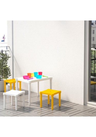 Çocuk Taburesi, Sarı Renk Meridyendukkan 28x27 Cm Polipropilen Plastik Kare Tabure Kahverengi