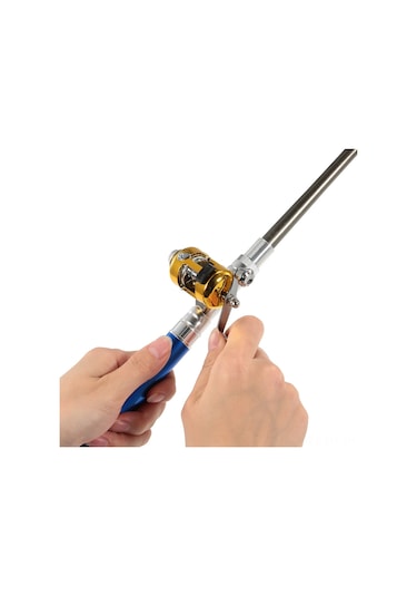 Folinda Mini Mavi Balıkçılık Seti: Aluminyum Çelik Kamış + Makine + İp + Yem Kutusu - Taşınabilir 99cm Uzunluklı