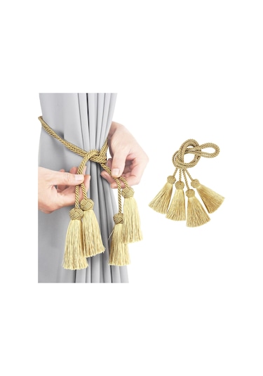 2'li Paket Altın, Zarif Perde Bağları, Püsküllü El Dokuma Pencere Dekorasyonları İçin Halat Dekoratif Perde Bağları, Diğer