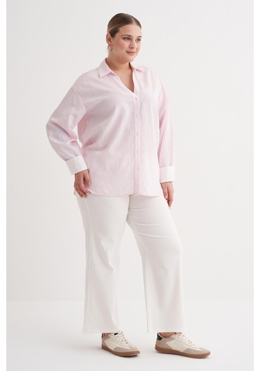 İnce Çizgili Gömlek-6242 Pembe