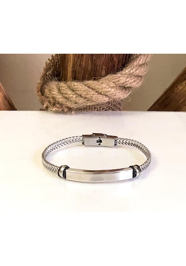 Silver Renk İnce Kordon Çelik Erkek Bileklik 22 Cm