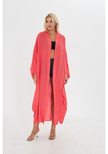 Kutaf Nar Çiçeği Uzun Kimona/ Beachwear Narçiçeği