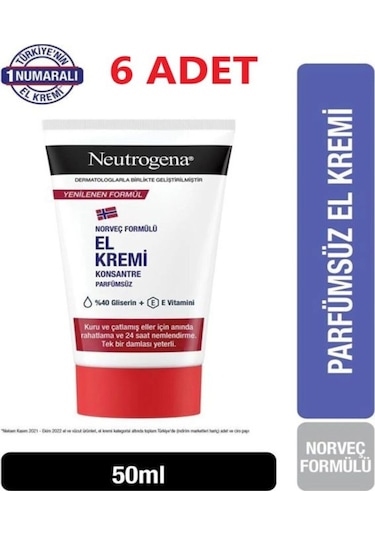 Neutrogena Norveç Formülü Parfümsüz El Kremi 6 x 50 ML