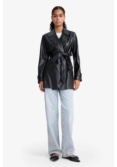 Defacto Siyah Kadın Trençkot E8596ax/bk27 Siyah