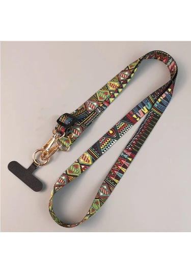 Wsshe Retro Desenli Evrensel Telefon Kordonu - Crossbody Uzun Askı - Antikayıp Klip - Boyun Askısı Pembe