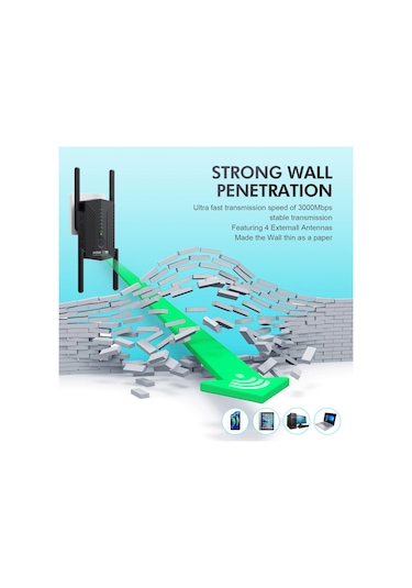 5 Ghz 3000 Mbps Wifi 6 Tekrarlayıcı Genişletici Sinyal Güçlendirici Çift Bant Black Bize Fiş