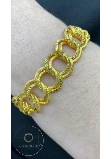 Omar Silver Kadın 925 Ayar Gümüş Olimpiyat Çift Halkalı Gerçek Altın Kaplama Gümüş Bileklik